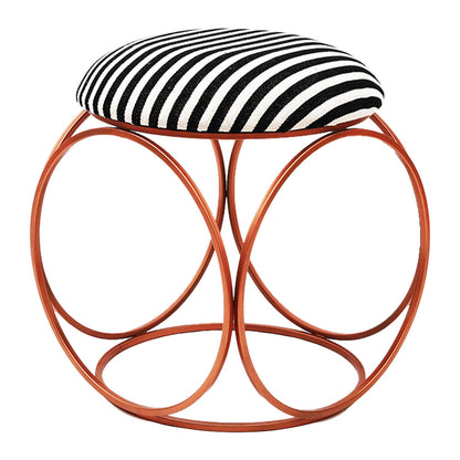 Modern Hexa-Style Rose Gold Metal Stool in Black &amp; White Stripe Set of 2