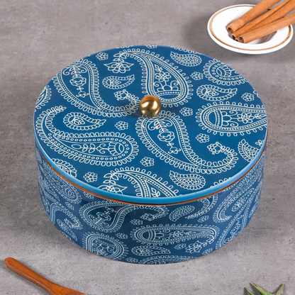 Greetwood Blue Printed Wooden Masala Box for Kitchen