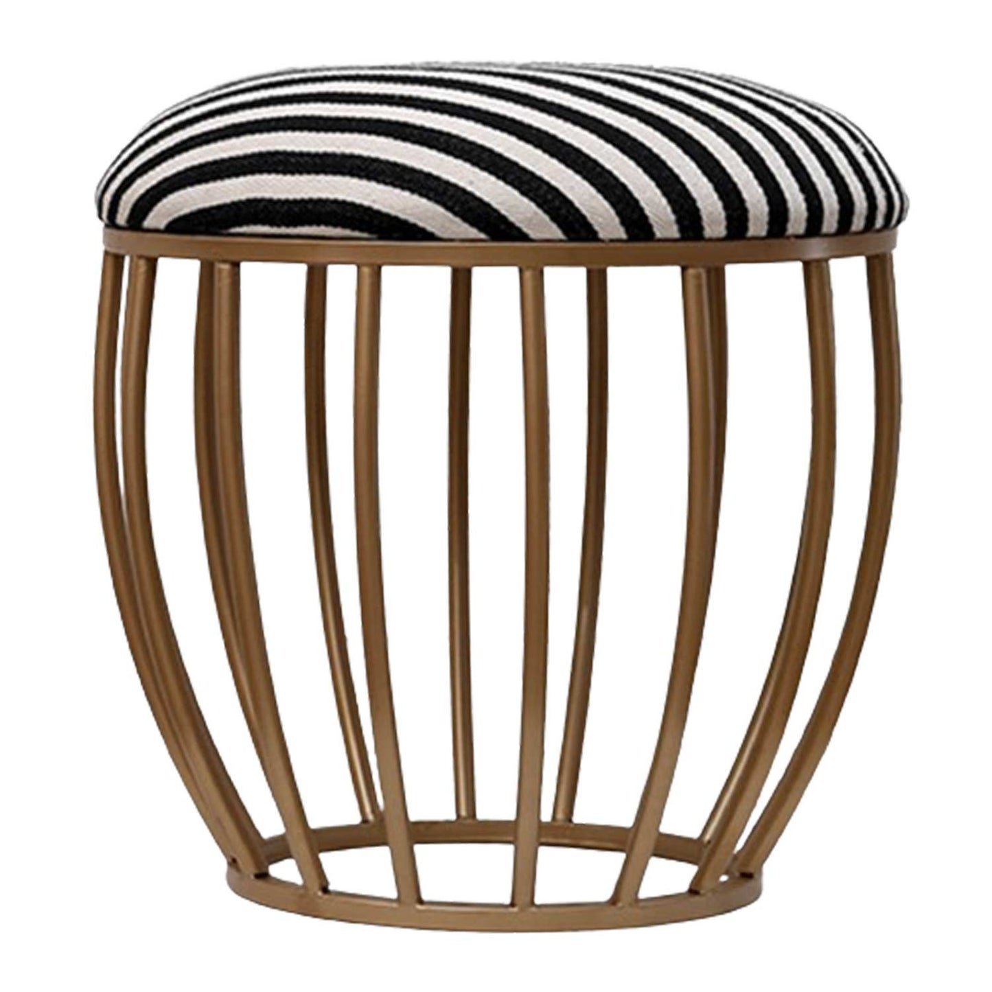 Classic Cage-Style Golden Metal Stool in Black &amp; White Stripe Set of 2