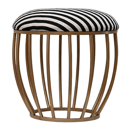 Classic Cage-Style Golden Metal Stool in Black &amp; White Stripe Set of 2