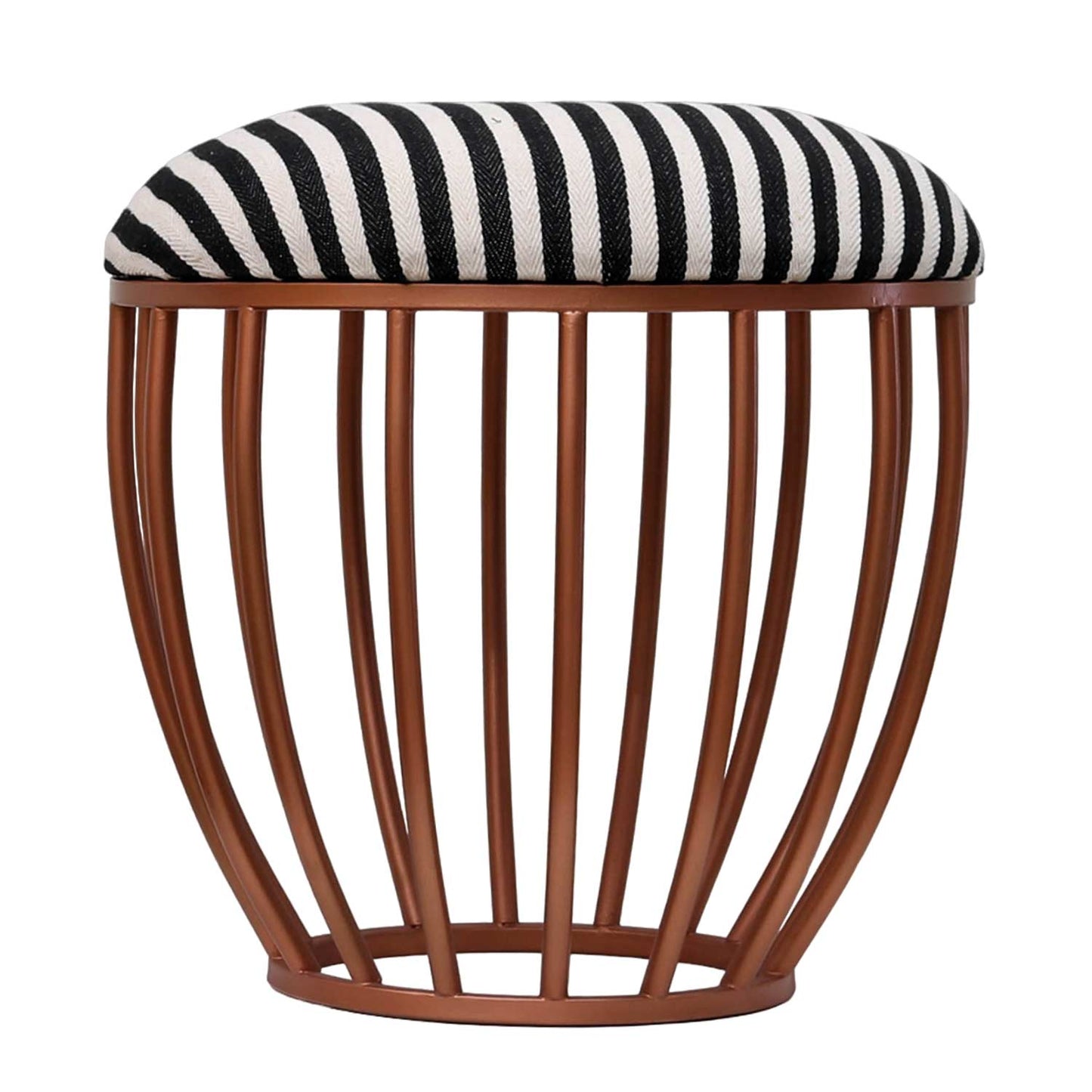 Classic Cage-Style Rose Gold Metal Stool in Black &amp; White Stripe Set of 2