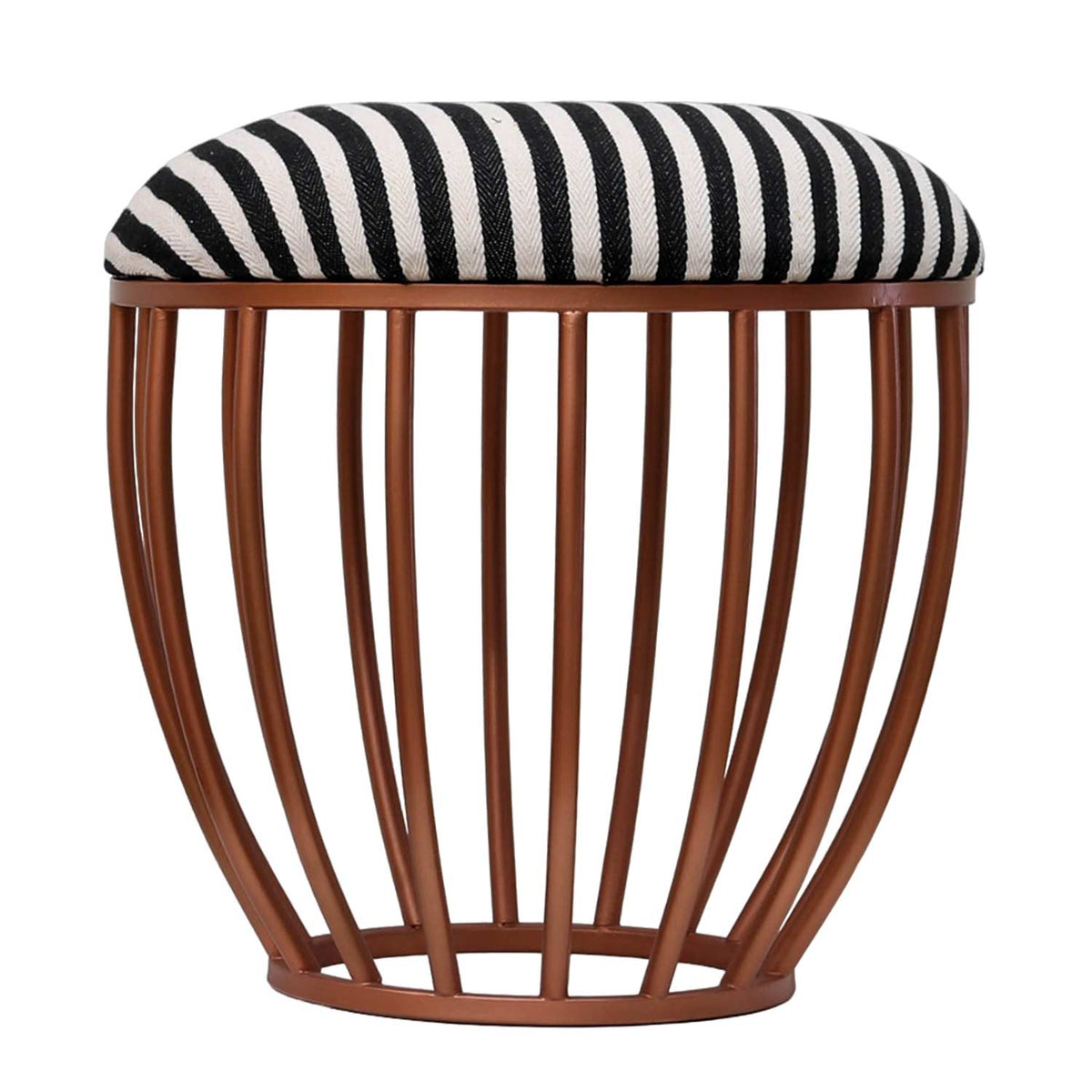 Classic Cage-Style Rose Gold Metal Stool in Black &amp; White Stripe Set of 2