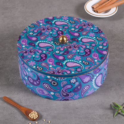 Greetwood Purple Printed Wooden Masala Box for Kitchen