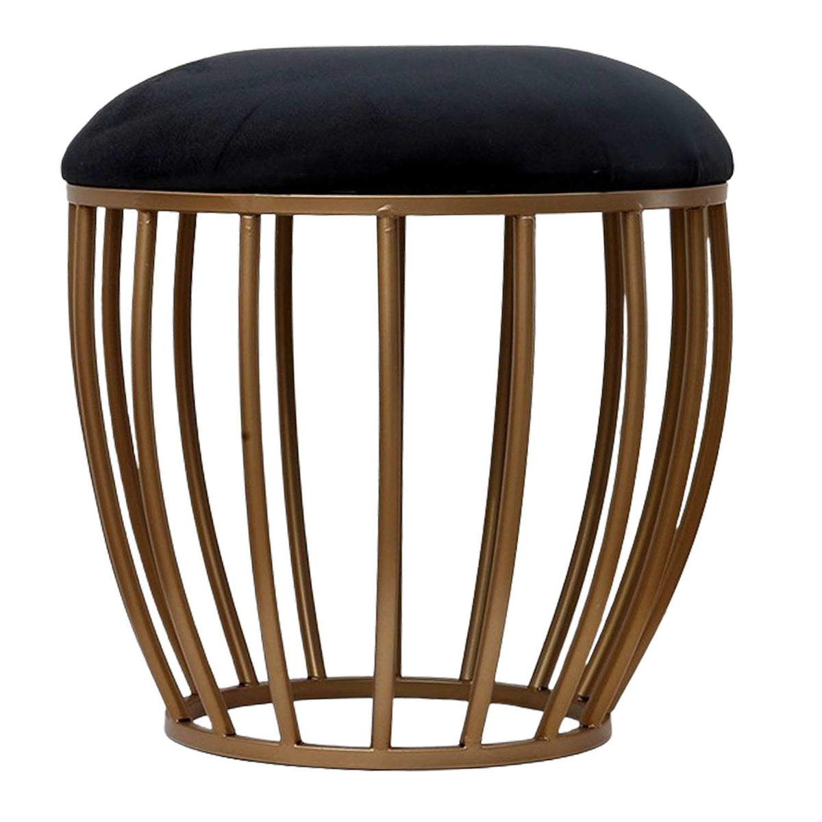 Classic Cage-Style Golden Metal Stool in Black Cushion Set of 2