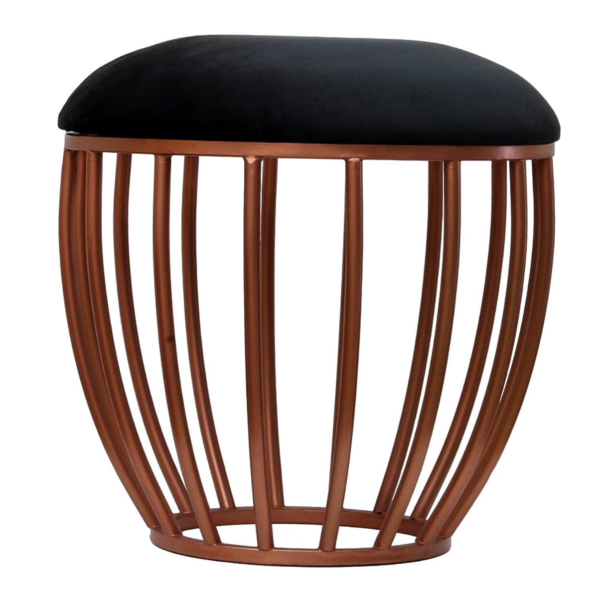 Classic Cage-Style Rose Gold Metal Stool in Black Cushion Set of 2