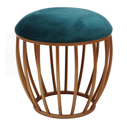 Classic Cage-Style Golden Metal Stool in Teal Blue Cushion Set of 2