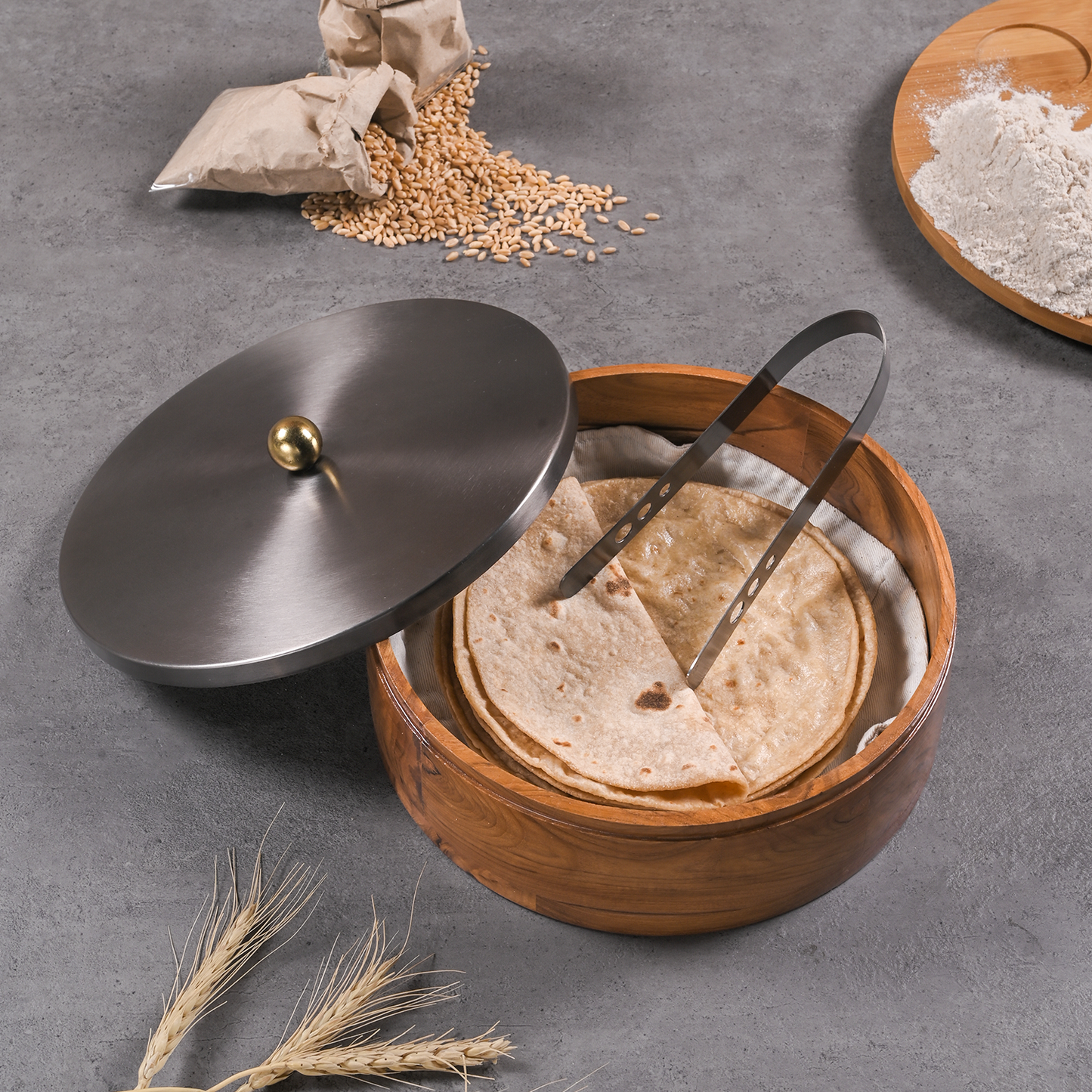 Greetwood GunMetal Plane Wooden Chapati Box for Kitchen