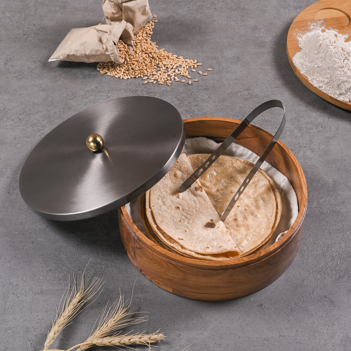 Greetwood GunMetal Plane Wooden Chapati Box for Kitchen