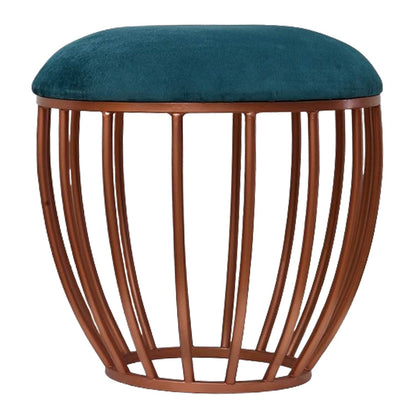 Classic Cage-Style Rose Gold Metal Stool in Teal Blue Cushion Set of 2