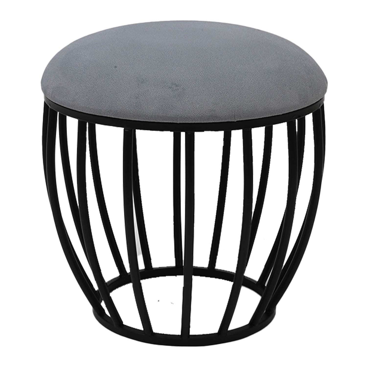 Classic Cage-Style Rose Matt Black Stool in Grey Cushion Set of 2