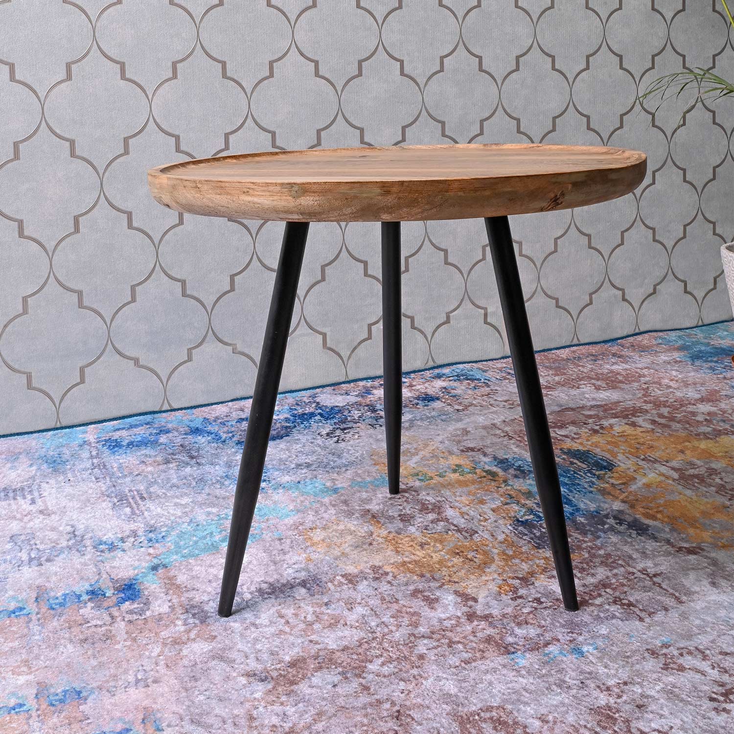 Natural Large Mango Wood & Metal Side Table
