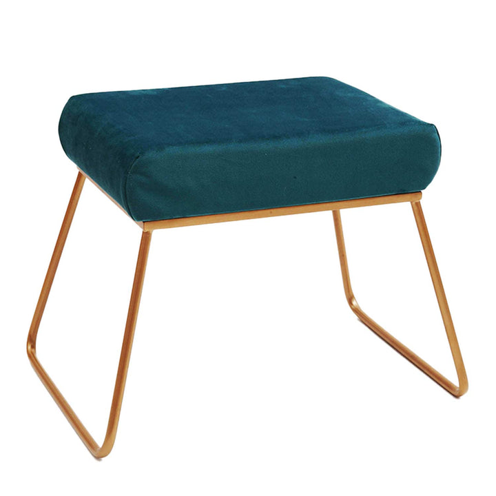 Classy and Compact Golden Metal Stool in Teal Blue Cushion Set of 2