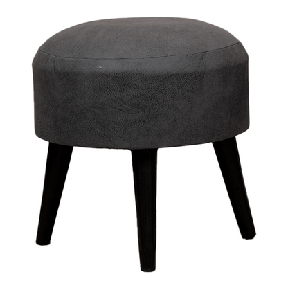 Contemporary Leather Wooden Tuffet in Grey Color Set of 2