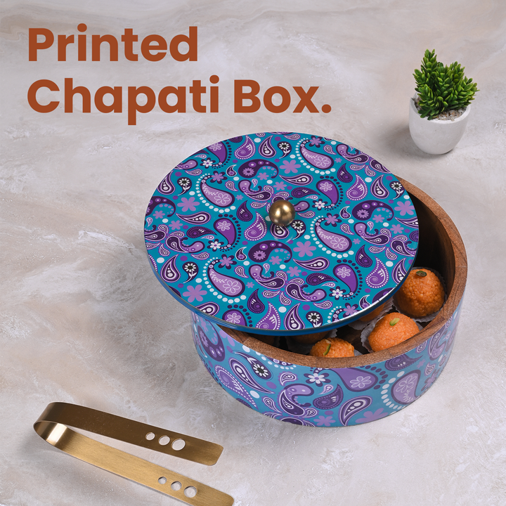 Greetwood Purple Printed Wooden Chapati Box for Kitchen