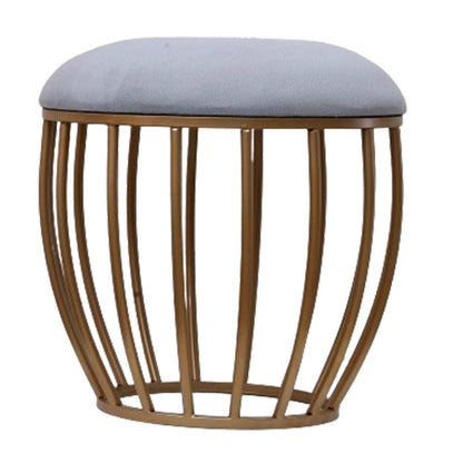 Classic Cage-Style Golden Metal Stool in Grey Cushion Set of 2