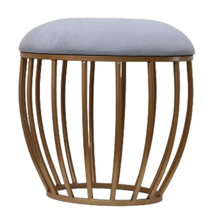Classic Cage-Style Golden Metal Stool in Grey Cushion Set of 2