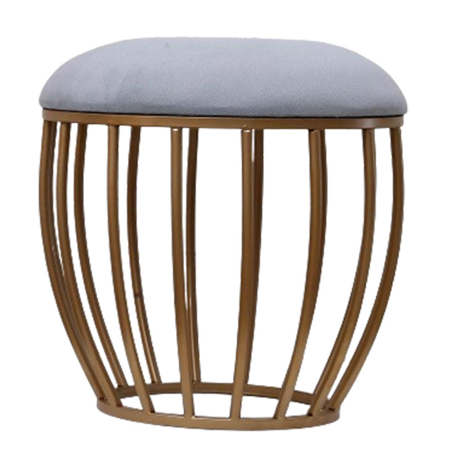 Classic Cage-Style Golden Metal Stool in Grey Cushion Set of 2
