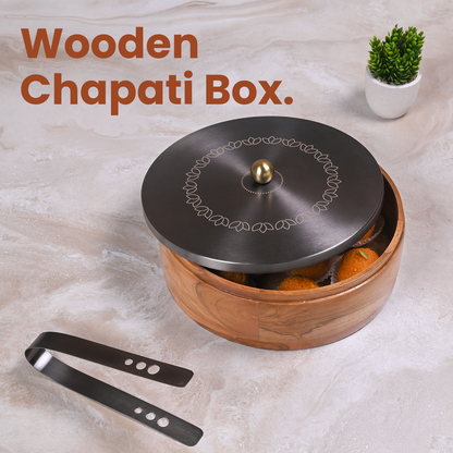 Greetwood GunMetal Lotus Wooden Chapati Box for Kitchen