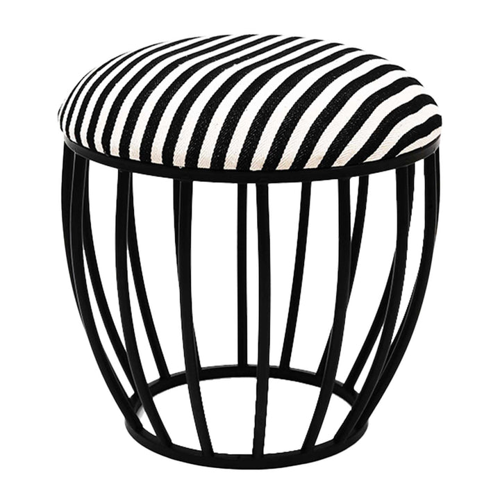 Classic Cage-Style Matt Black Metal Stool in Black & White Stripe Set of 2