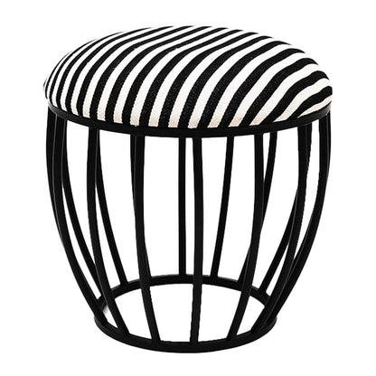 Classic Cage-Style Matt Black Metal Stool in Black &amp; White Stripe Set of 2