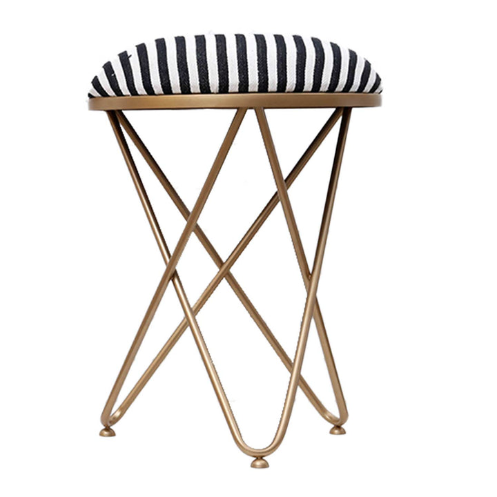 Ultra-modern Cross Leg Golden Metal Stool in Black &amp; White Stripe Set of 2