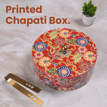Greetwood Red Printed Wooden Chapati Box for Kitchen