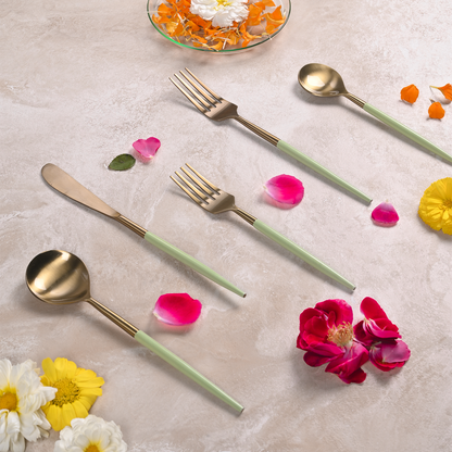 Greetwood Enamel Stainless Steel Cutlery Set for Dining Table in Green