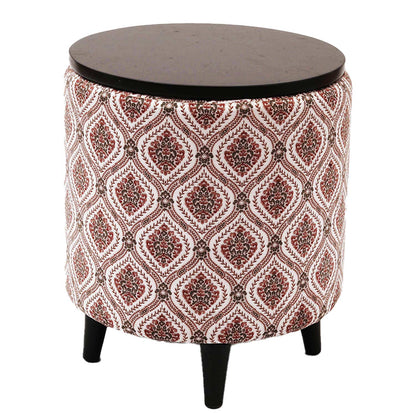 Universal Printed Storage Ottoman in Maroon and Green Color Set of 2