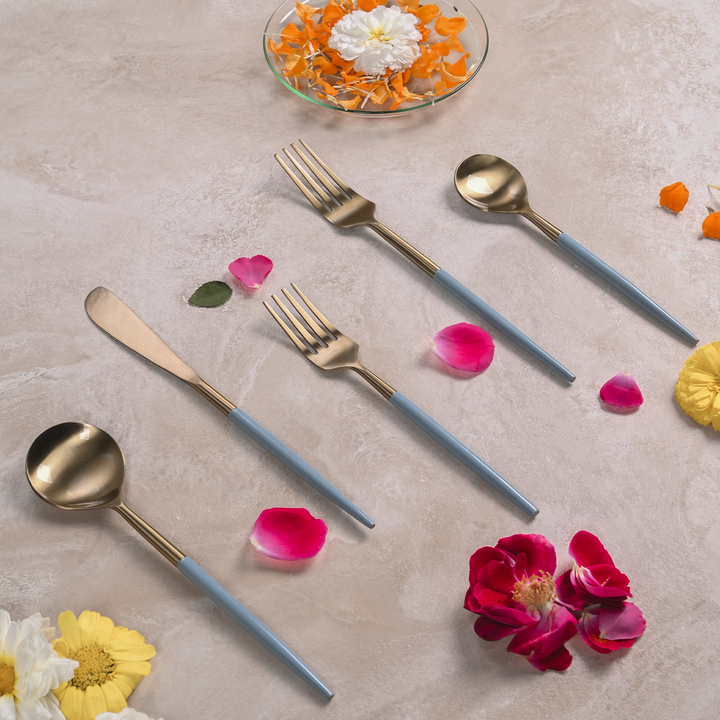 Greetwood Enamel Stainless Steel Cutlery Set for Dining Table in Blue