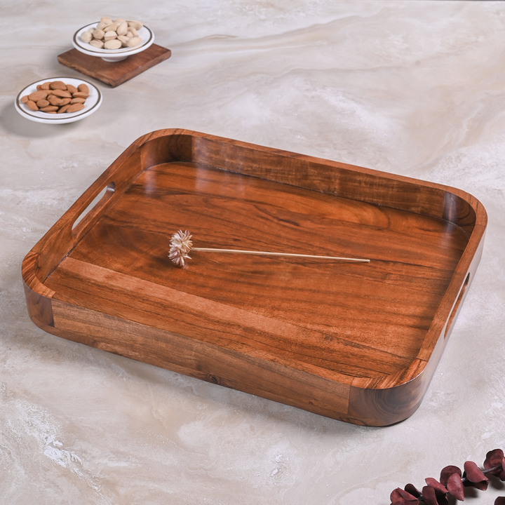 Greetwood Wooden Serving Tray With Inbuilt Handle