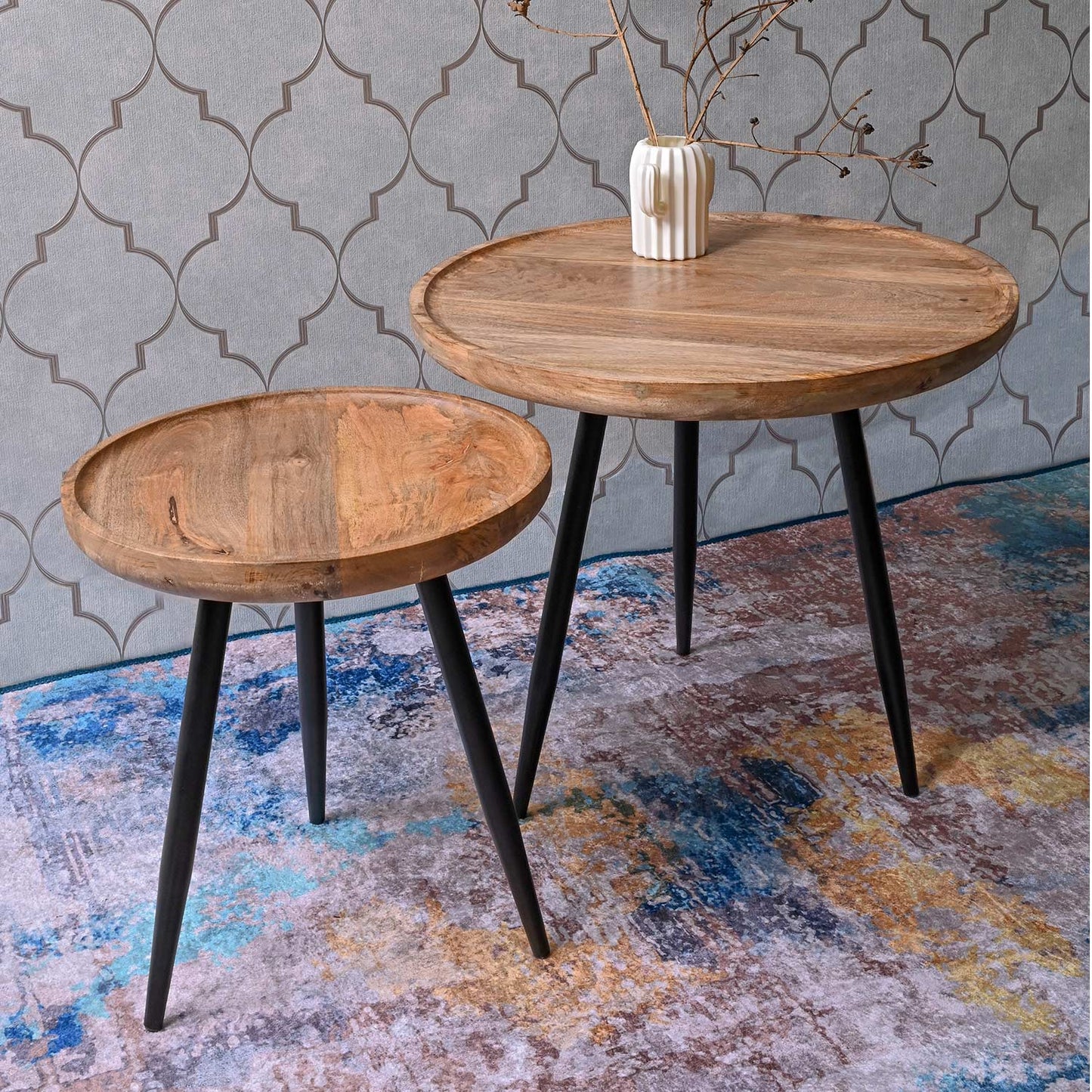Natural Pair Mango Wood & Metal Side Table
