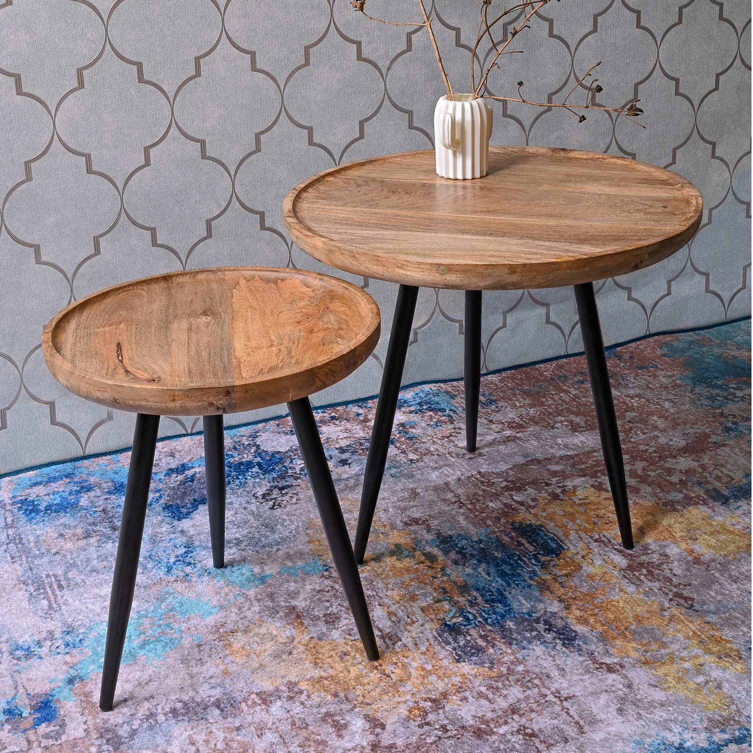 Natural Pair Mango Wood & Metal Side Table