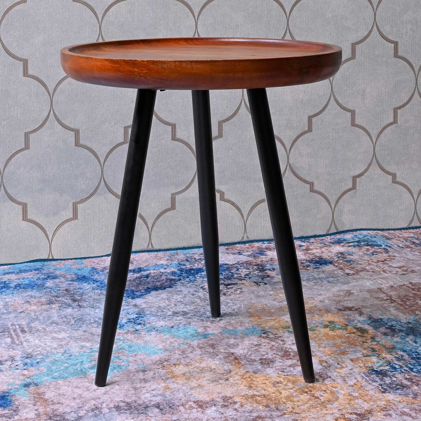 Walnut Small Mango Wood & Metal Side Table