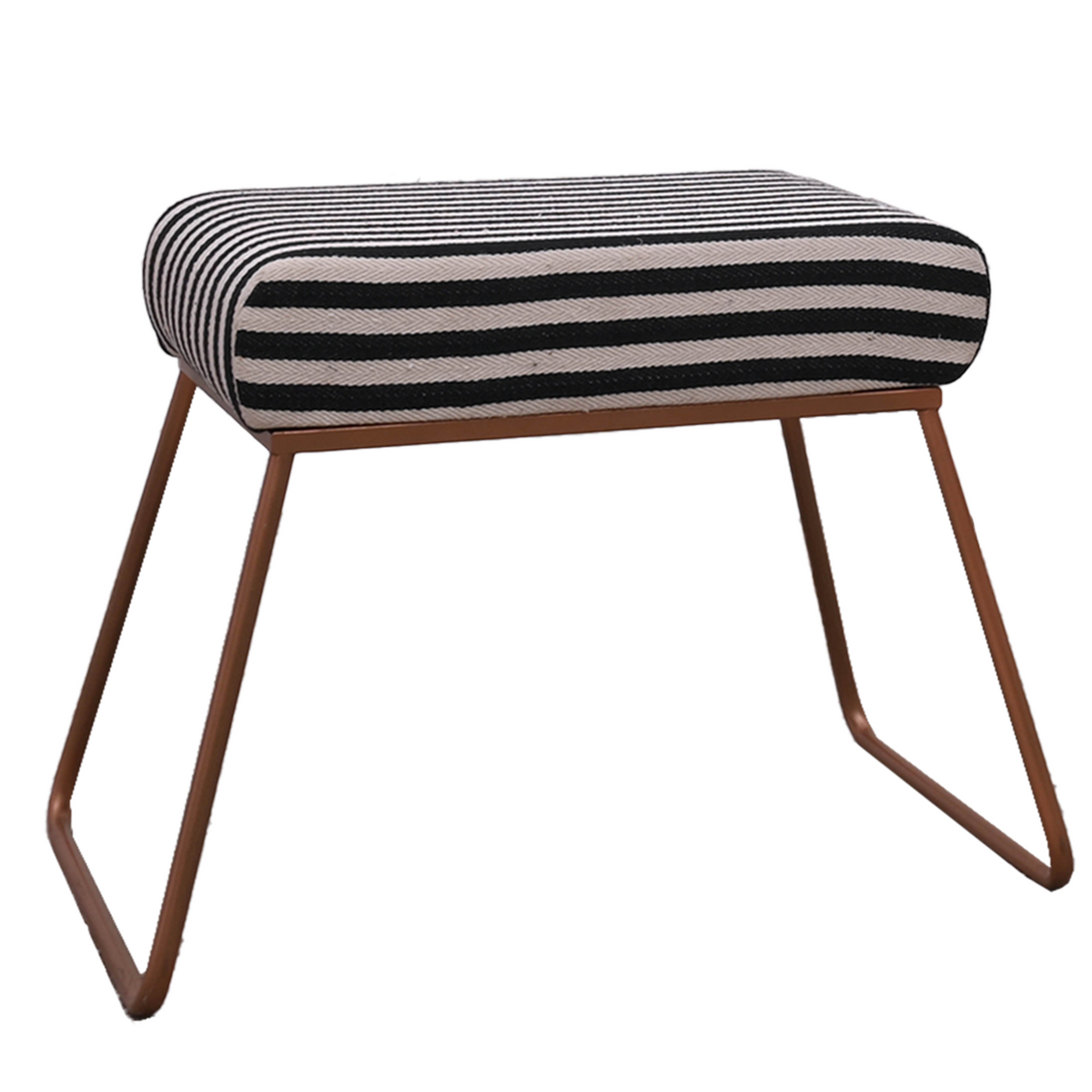Classy and Compact Rose Gold Metal Stool in Black &amp; White Stripe Set of 2