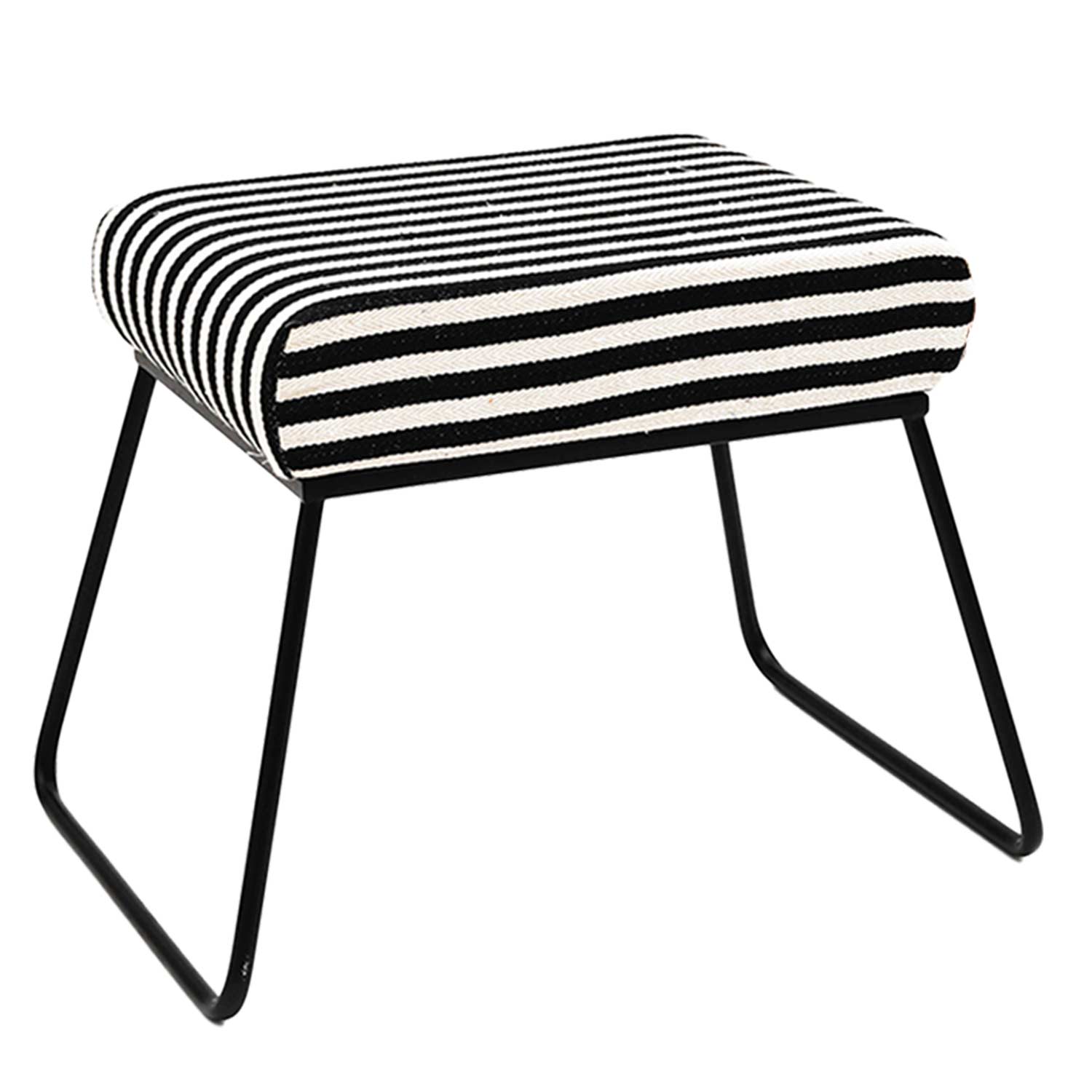 Classy and Compact Matt Black Metal Stool in Black &amp; White Stripe
