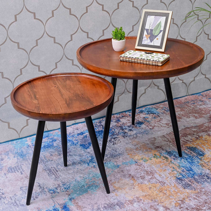 Walnut Pair Mango Wood & Metal Side Table