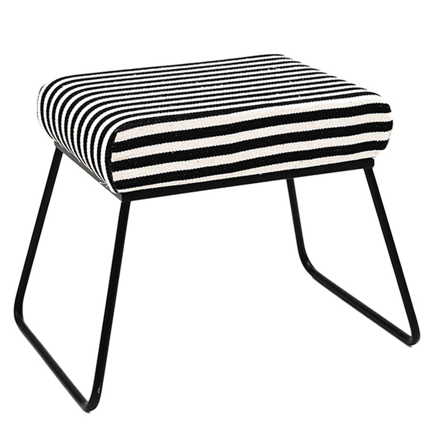 Classy and Compact Matt Black Metal Stool in Black & White Stripe Set of 2