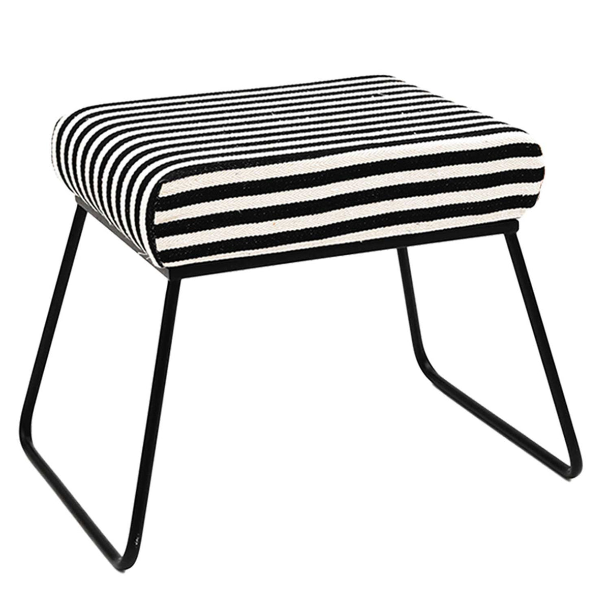 Classy and Compact Matt Black Metal Stool in Black & White Stripe Set of 2