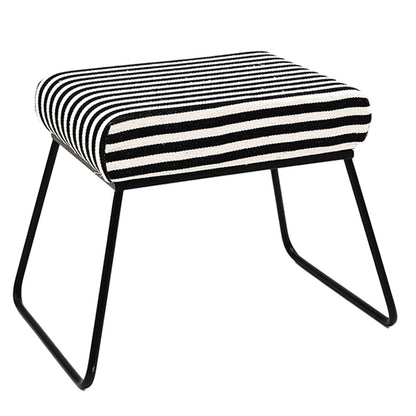Classy and Compact Matt Black Metal Stool in Black & White Stripe Set of 2
