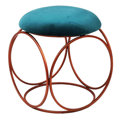 Modern Hexa-Style Rose Gold Metal Stool in Teal Blue Cushion Set of 2