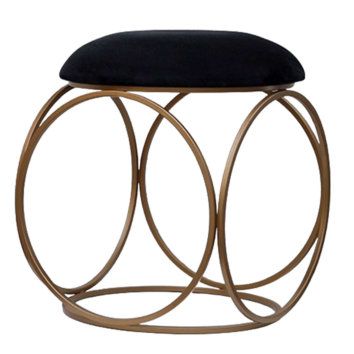 Modern Hexa-Style Golden Metal Stool in Black Cushion