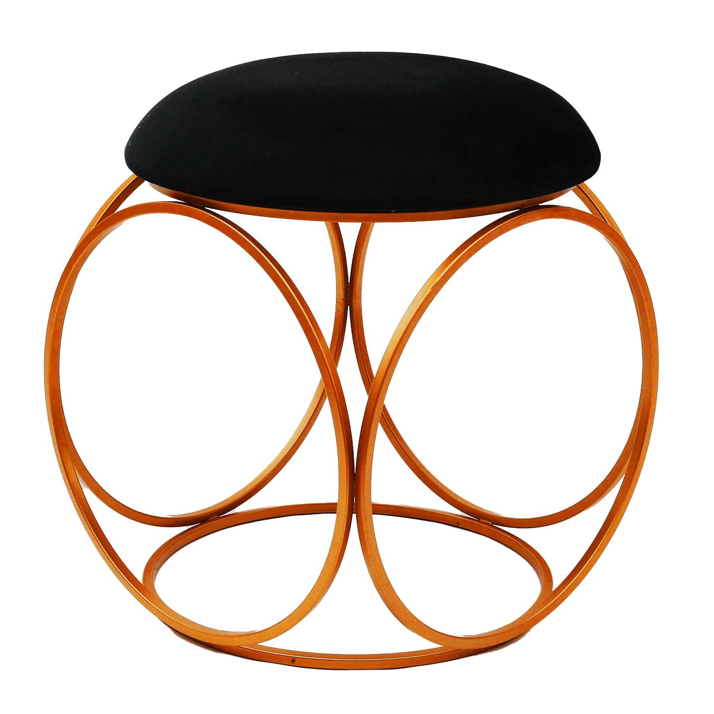 Modern Hexa-Style Rose Gold Metal Stool in Black Cushion