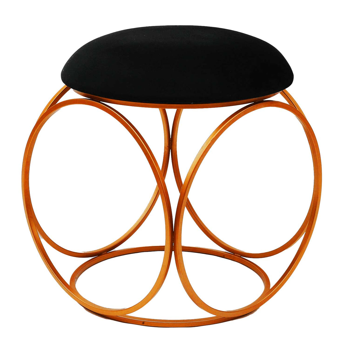 Modern Hexa-Style Rose Gold Metal Stool in Black Cushion Set of 2