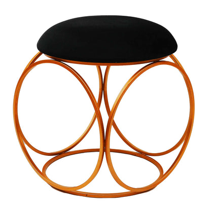 Modern Hexa-Style Rose Gold Metal Stool in Black Cushion Set of 2