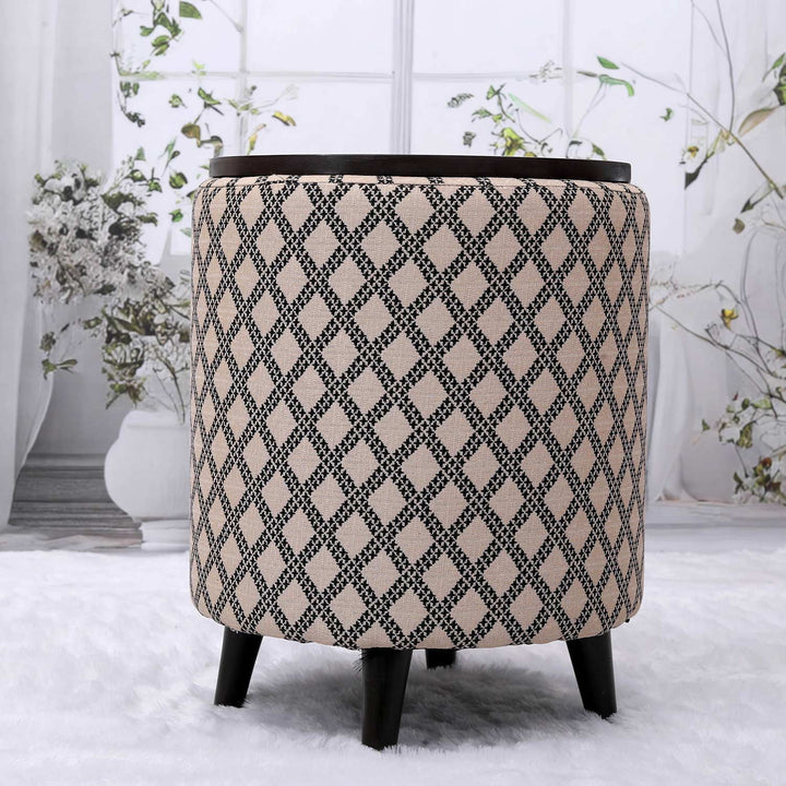 Universal Tetrad Jacquard Storage Ottoman in Beige Color