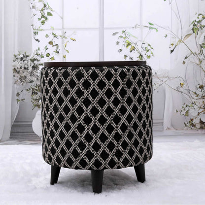 Multifunctional Tetrad Jacquard Wooden Footstool in Black Color