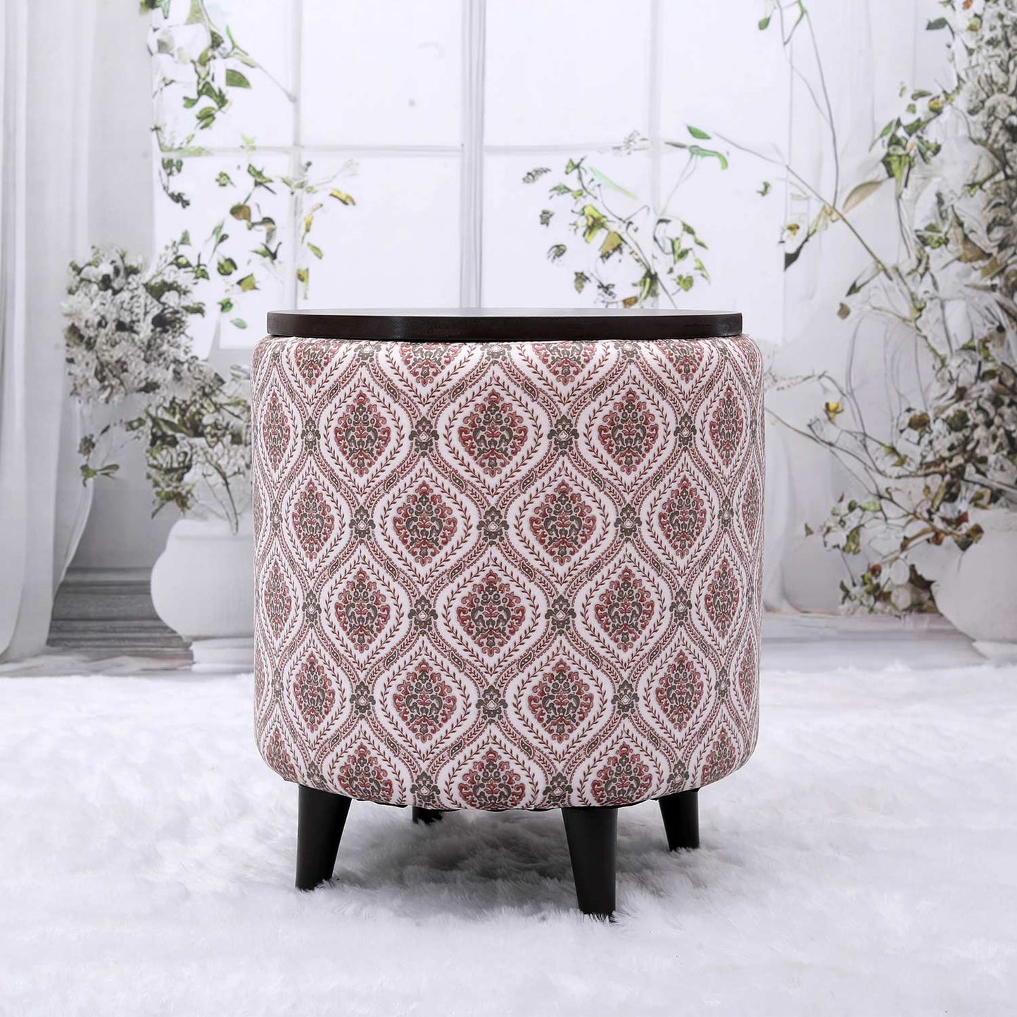 Universal Printed Storage Ottoman in Maroon and Green Color