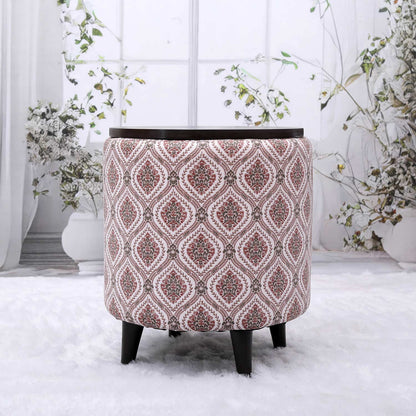 Universal Printed Storage Ottoman in Maroon and Green Color