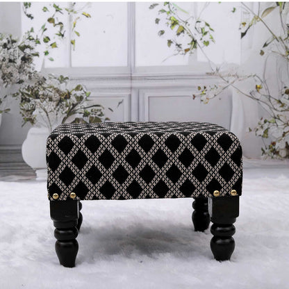 Multifunctional Tetrad Jacquard Wooden Footstool in Black Color Set of 2