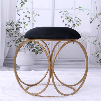 Modern Hexa-Style Golden Metal Stool in Black Cushion